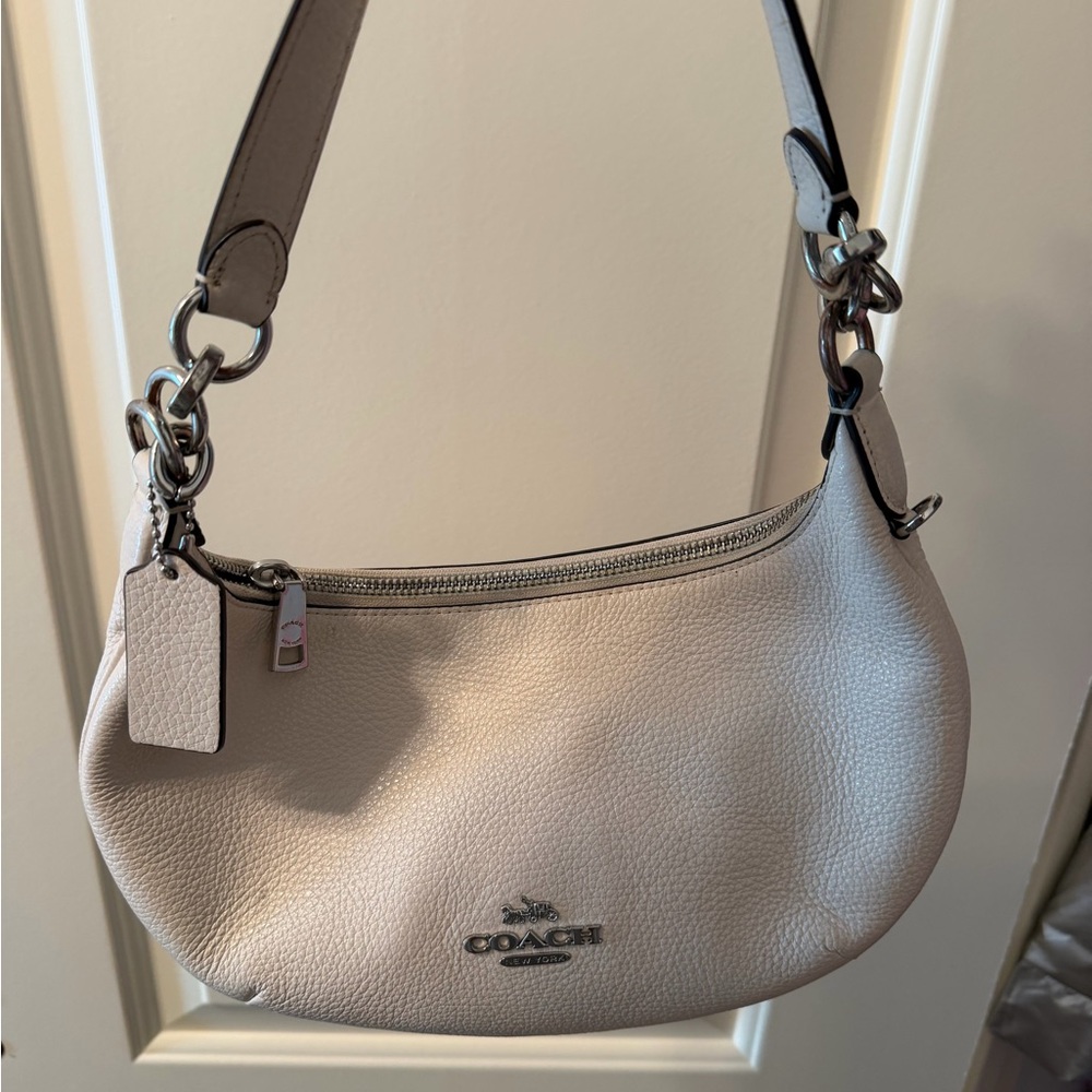Coach Pebble Leather Shoulder Hobo in Cream with Silver Hardware